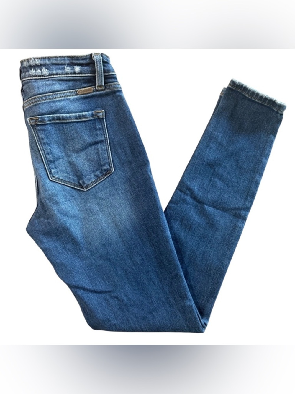KanCan High Rise Skinny Jeans Distressed Raw Hem Stretch Medium Wash 25 - Picture 5 of 9